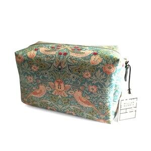 Morris & Co Strawberry Thief Make-up Toiletry Large Wash Bag Duck Egg Blue 9x6"